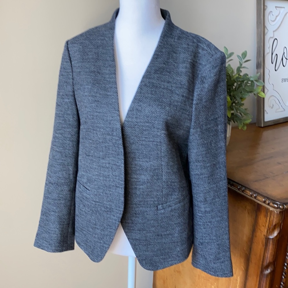 Loft+Gray Wool Herringbone Blazer+size Medium